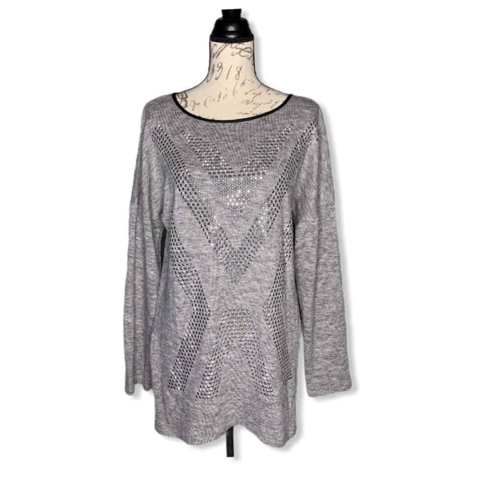 Tesoro Moda Embellished Chevron Print Sweater Sz M
